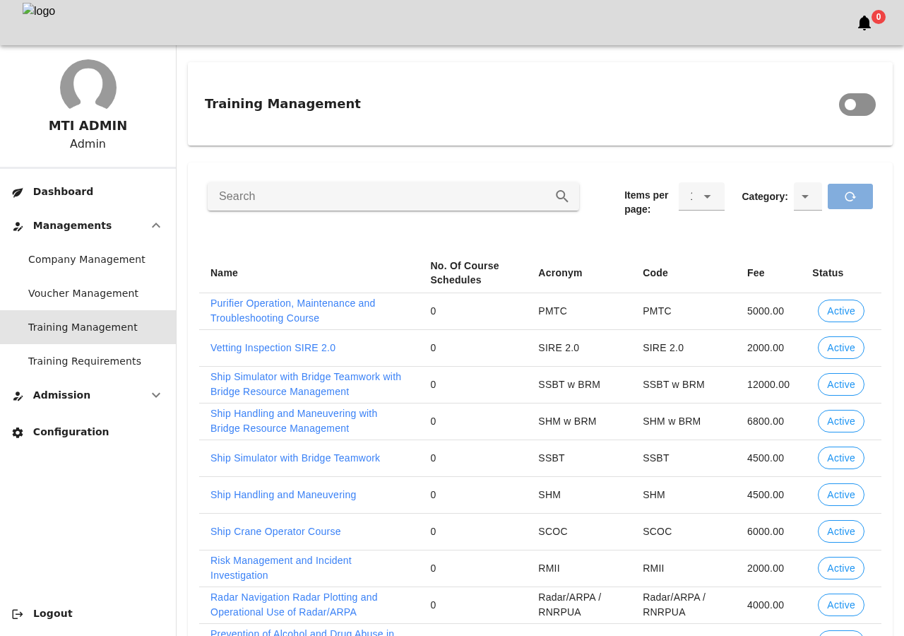 Screenshot of Enrollment Management System